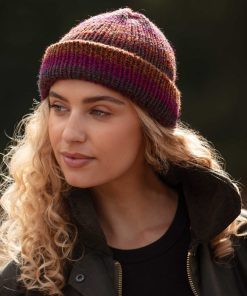 Woman wearing Phoenix grunge beanie hat, Handmade in Scotland – Lelsloom