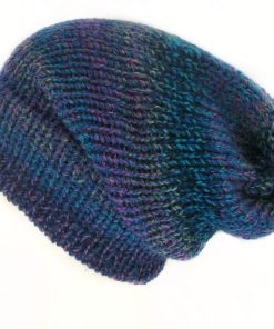 Indigo and green chunky slouchy beanie hat handmade in Edinburgh Scotland by Lelsloom